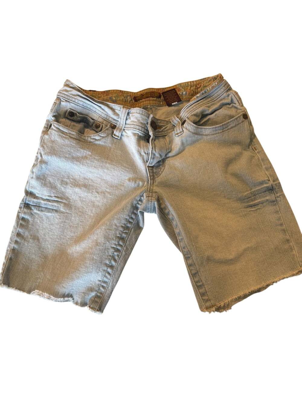 Y2K low rise ZD Premium Light Wash Raw Hem Denim Shorts, Size 5
